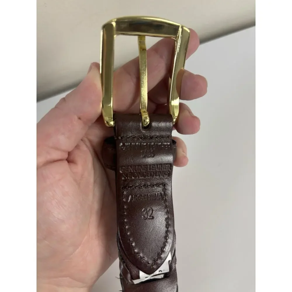 Men’s Brown Genuine Leather Bonded Link Belt 32 Gold Buckle